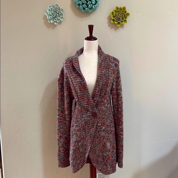 Sleeping On Snow Sweaters - Beautiful Anthropologie Sleeping on Snow Neon Rainbow  Knit Cardigan Sweater XL